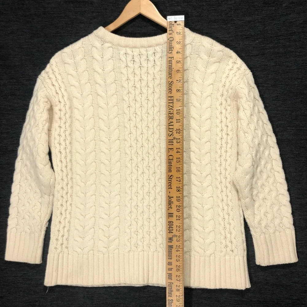 J. Jill Cable Knit Sweater Lambswool Blend Crew‎ Neck Pullover Ivory Small